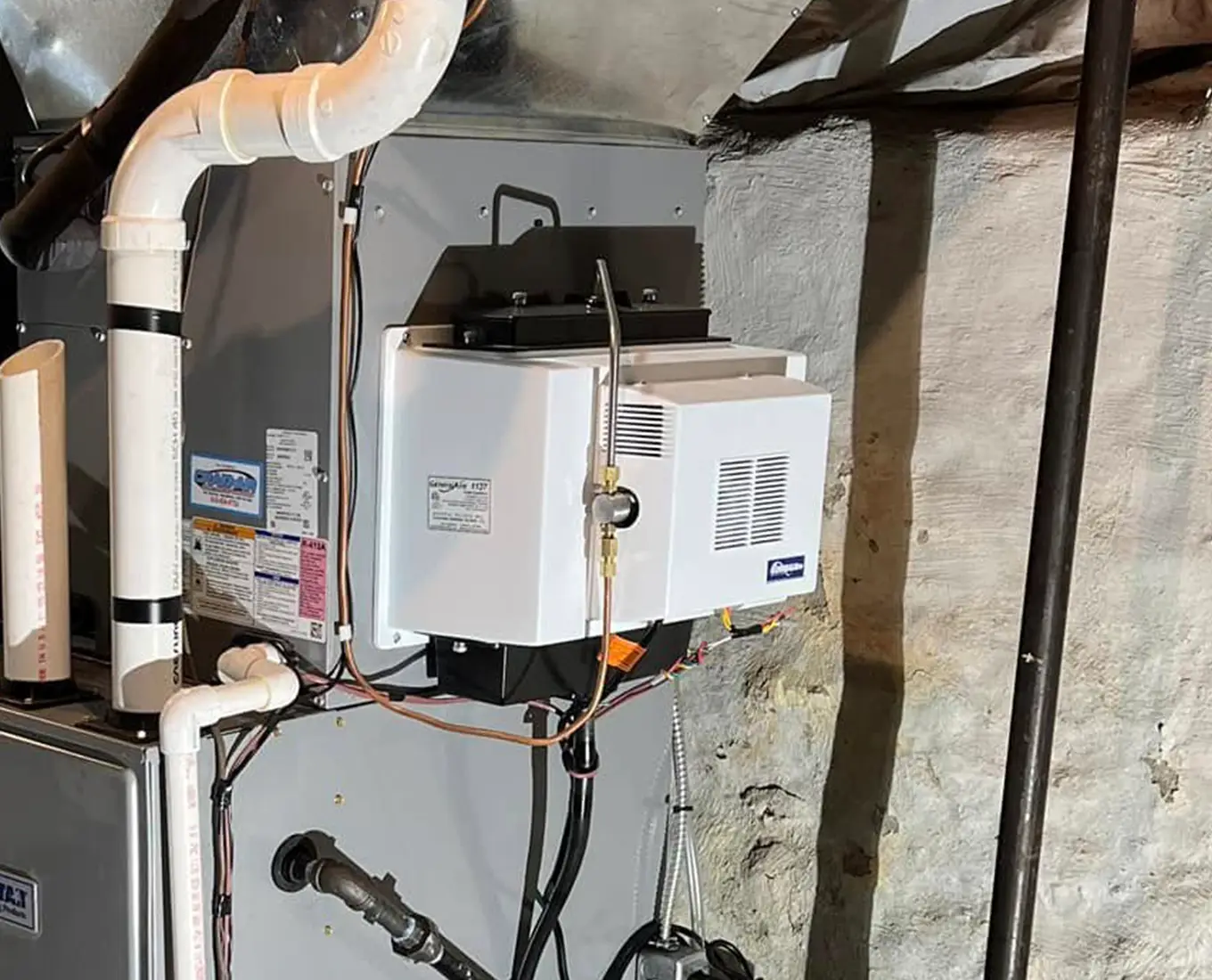 whole home humidifier installed in basement with HVAC system in O'Fallon IL