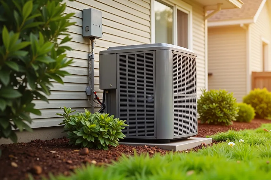 Air conditioning unit in residential backyard in o'fallon il