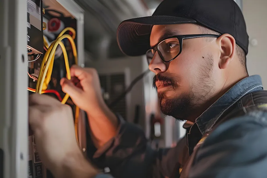 Technician Performing Routine Maintenance on Household Heating System in o'fallon il
